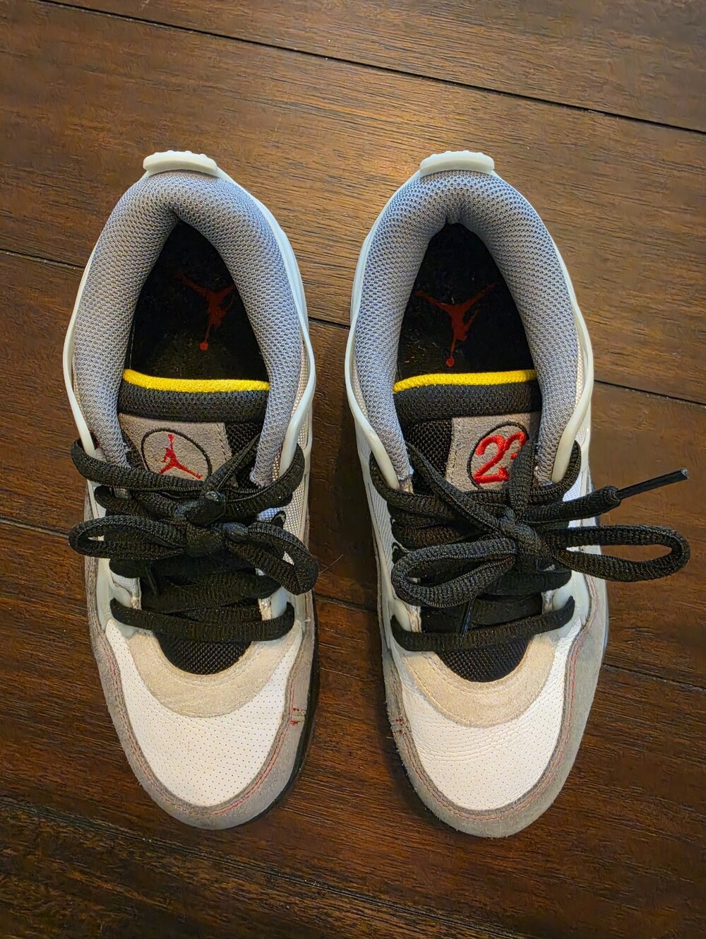 Air Jordan Men’s White, Gray & Black Low-Top Sneakers with Red Jumpman